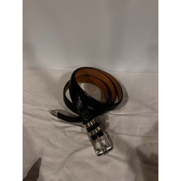 Belts.Com Black Croc Embossed Italian Calfskin Belt Sz 52 1”Wide Brass Bkl EUC main image 4